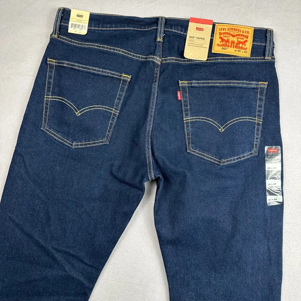 Levis 502 Taper Jeans Mens 36x32 Dark Indigo Blue Stretch Denim NEW 295073196